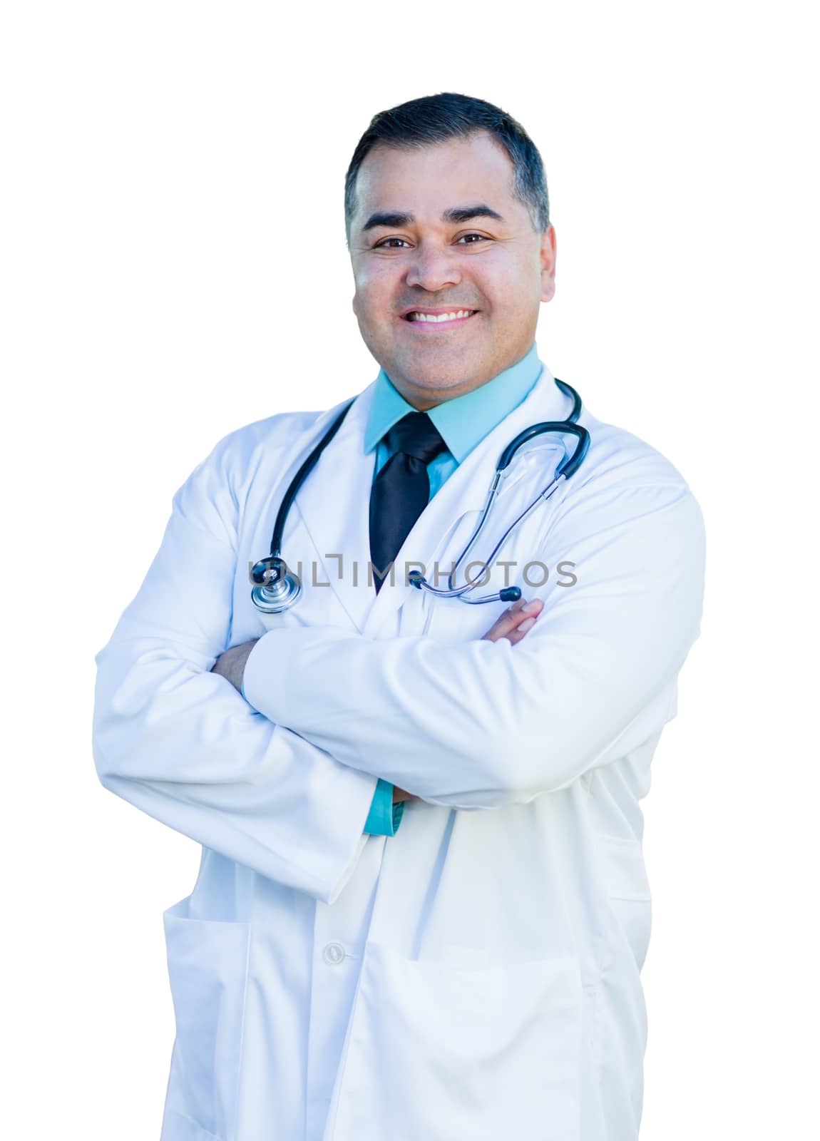Attractive Hispanic Male Doctor or Nurse Isolated on a White Background.