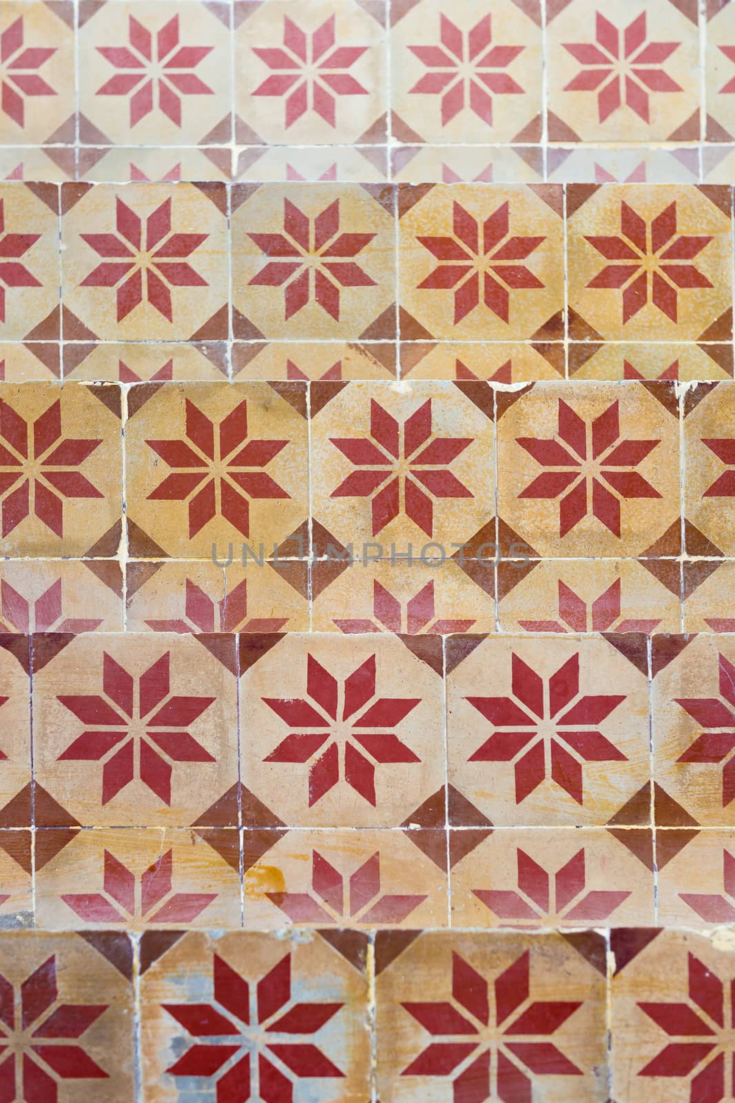 Old vintage floor Tile in color. Ladder patterns. Shallow DOF.