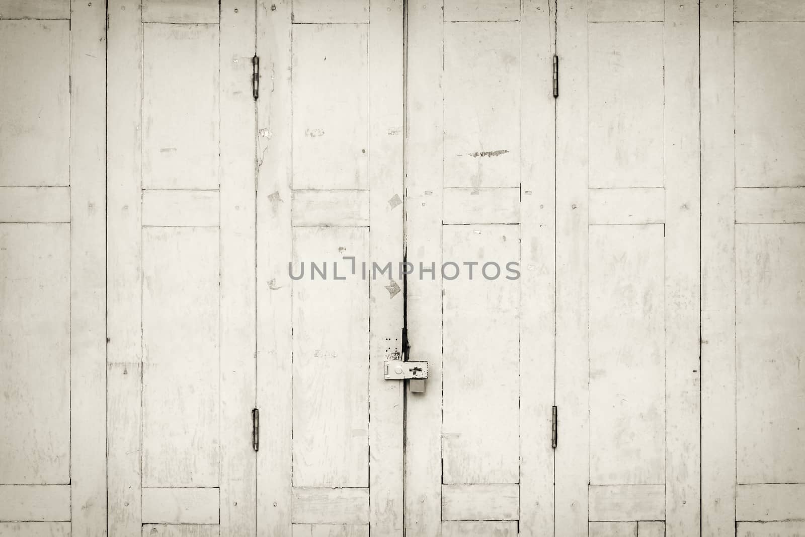 The old grunge folding door closed in B&amp;W.