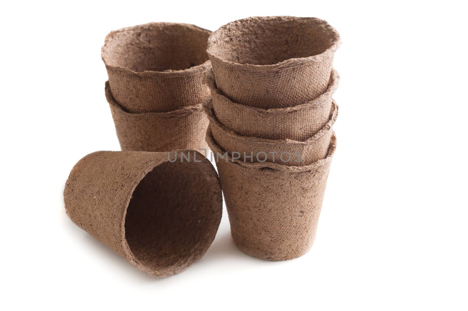 Biodegradable Peat Moss Pots  Isolated On White Background