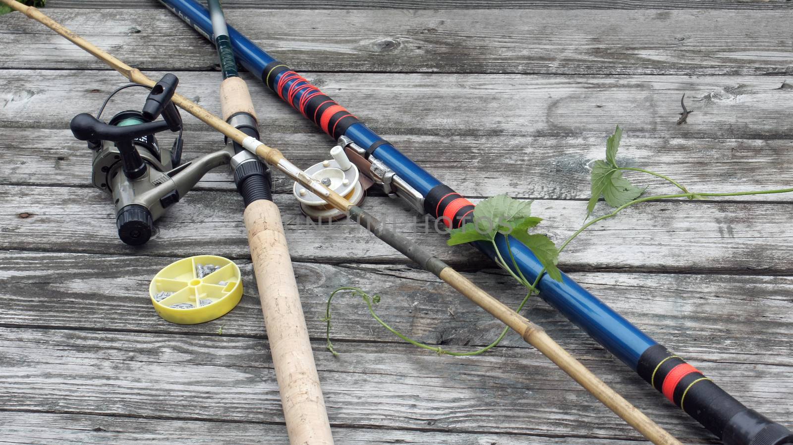 rods on the boards at summer on oldest table