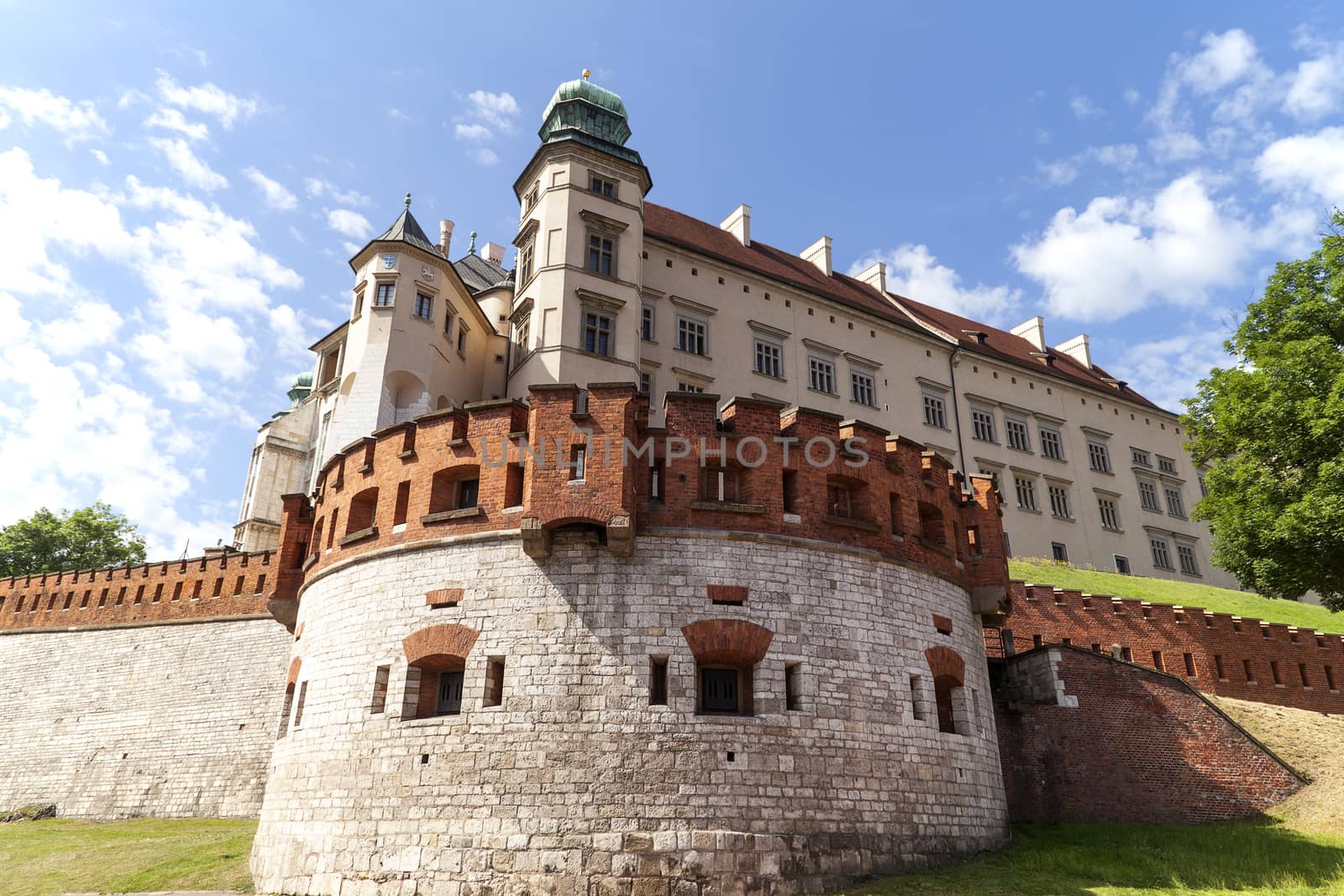 Wawel Royal Castle with defensive wall, Krakow, Poland