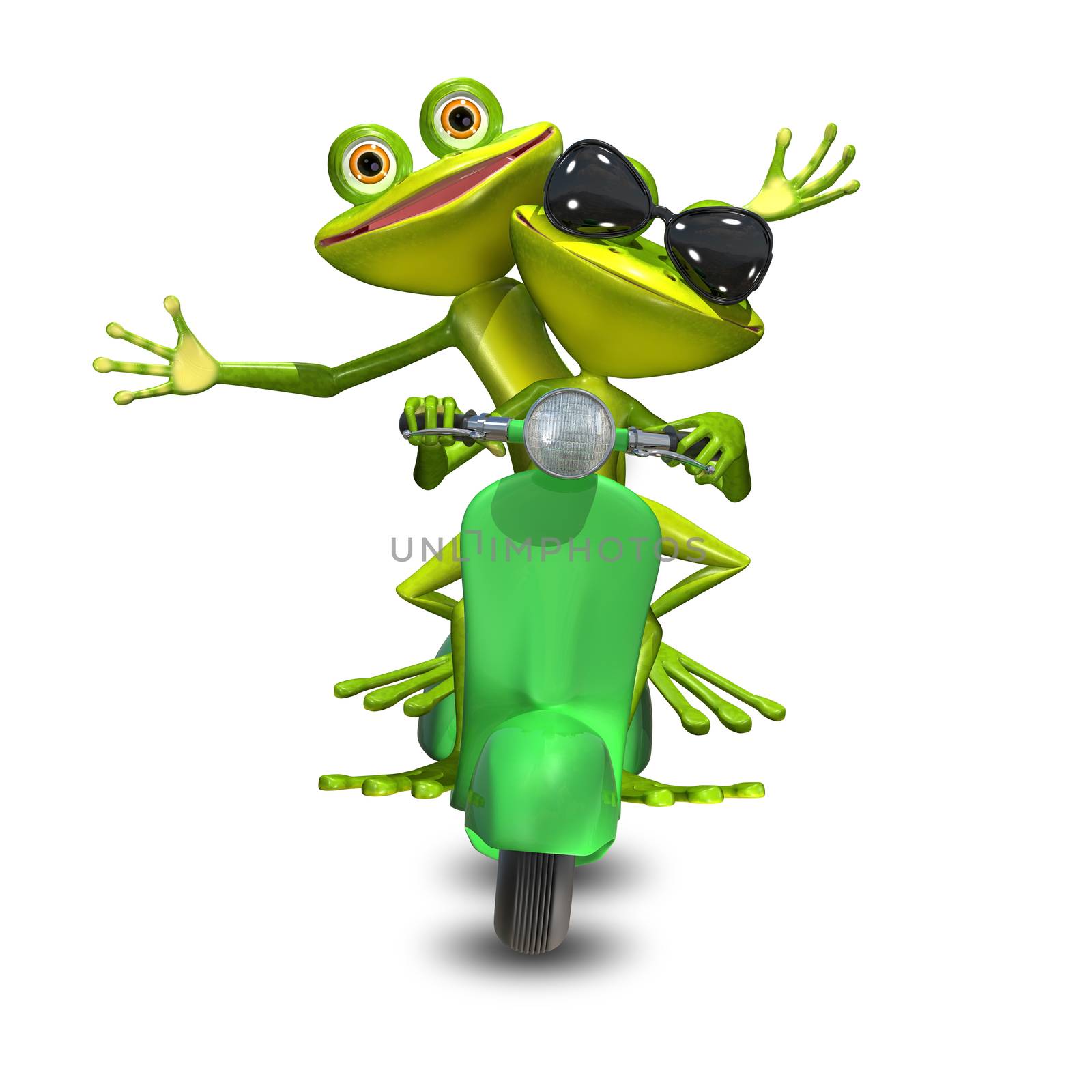 3D Illustration of two frogs on a motor scooter by brux