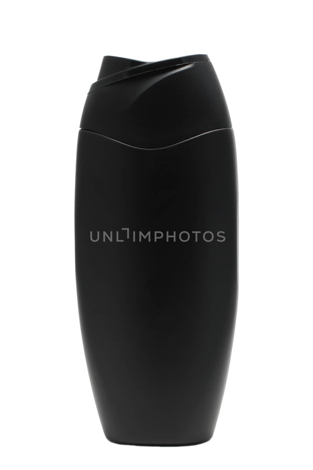 Black tube bottle of shampoo, conditioner, hair rinse, gel, mouthwash on a white background isolated.