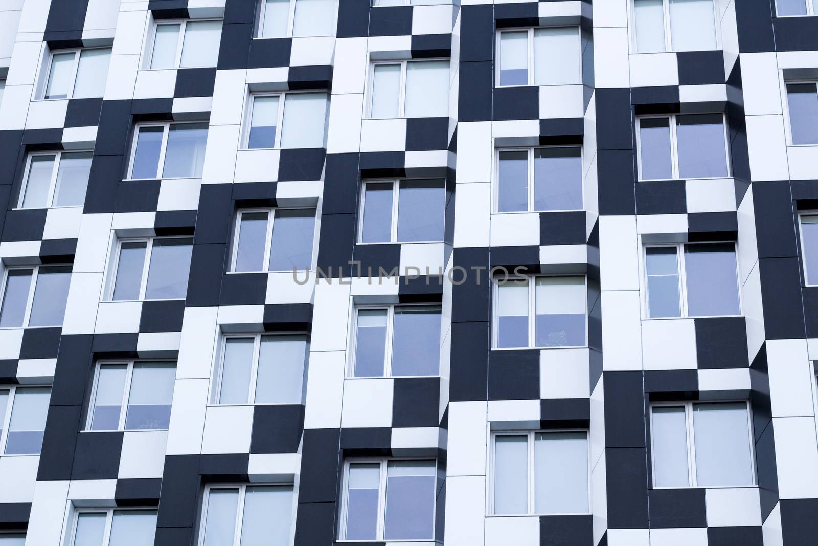 Black and white minimalistic bauhaus office building of business center - chequered background