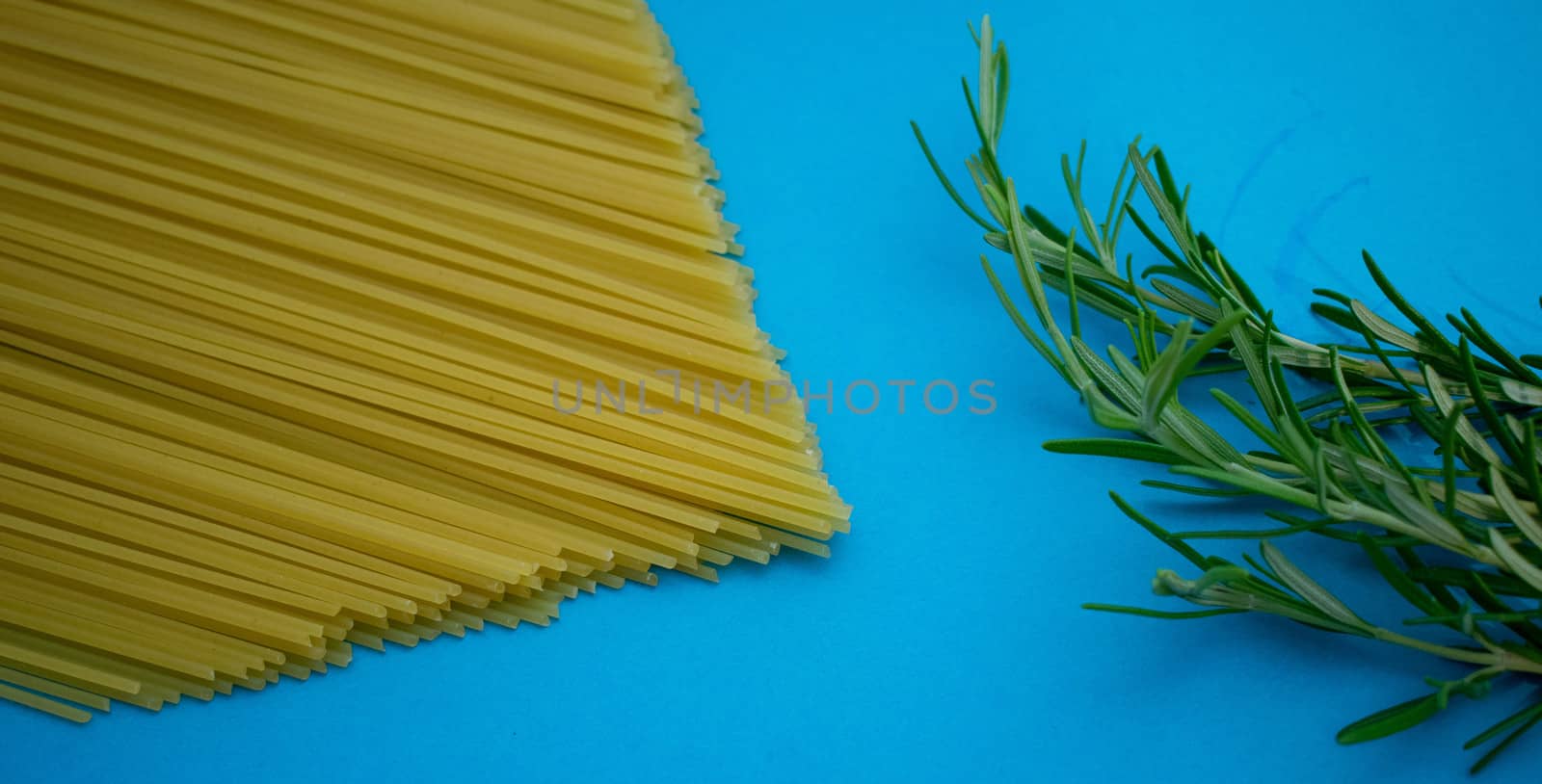 A composition of spaghetti and rosemary, italian food