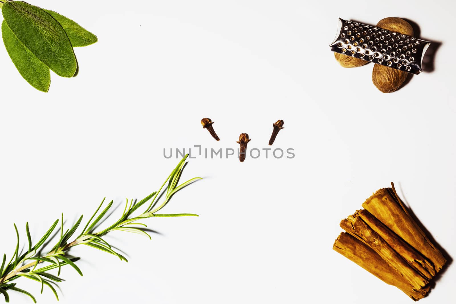 Some aromatic spices in a white background