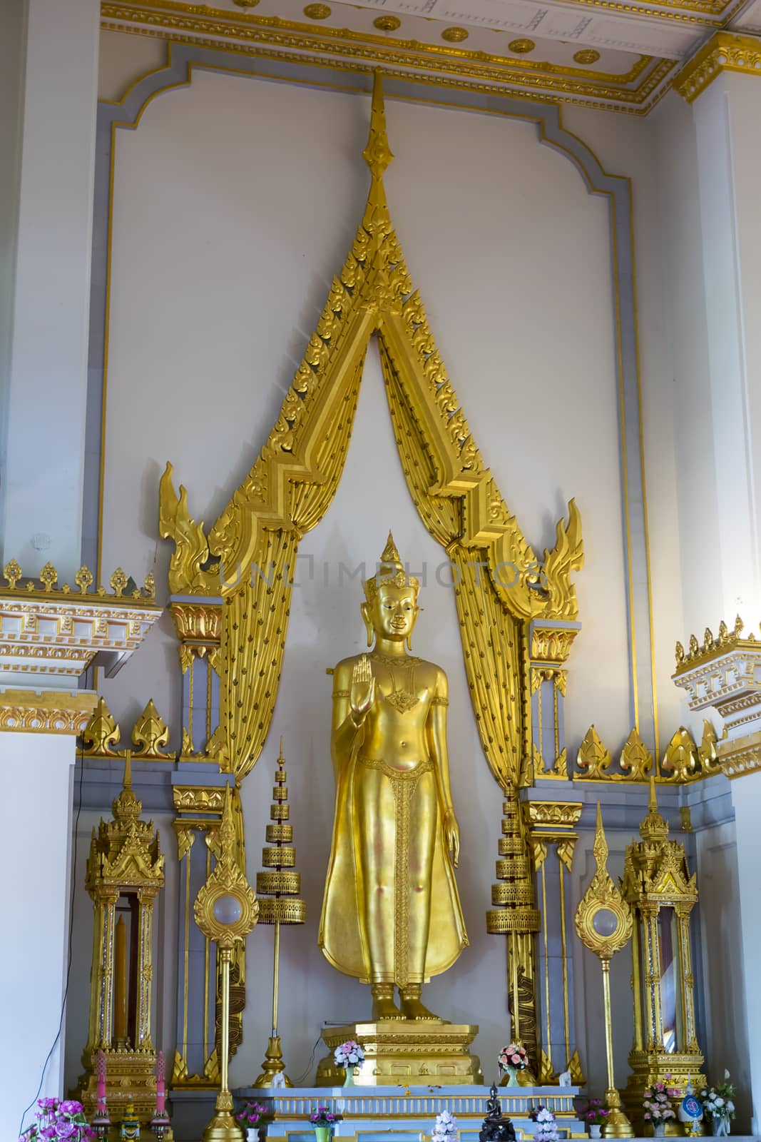 Thailand - August 31, 2016: Golden Buddha statue at Wat Sothorn, Chachoengsao Thailand