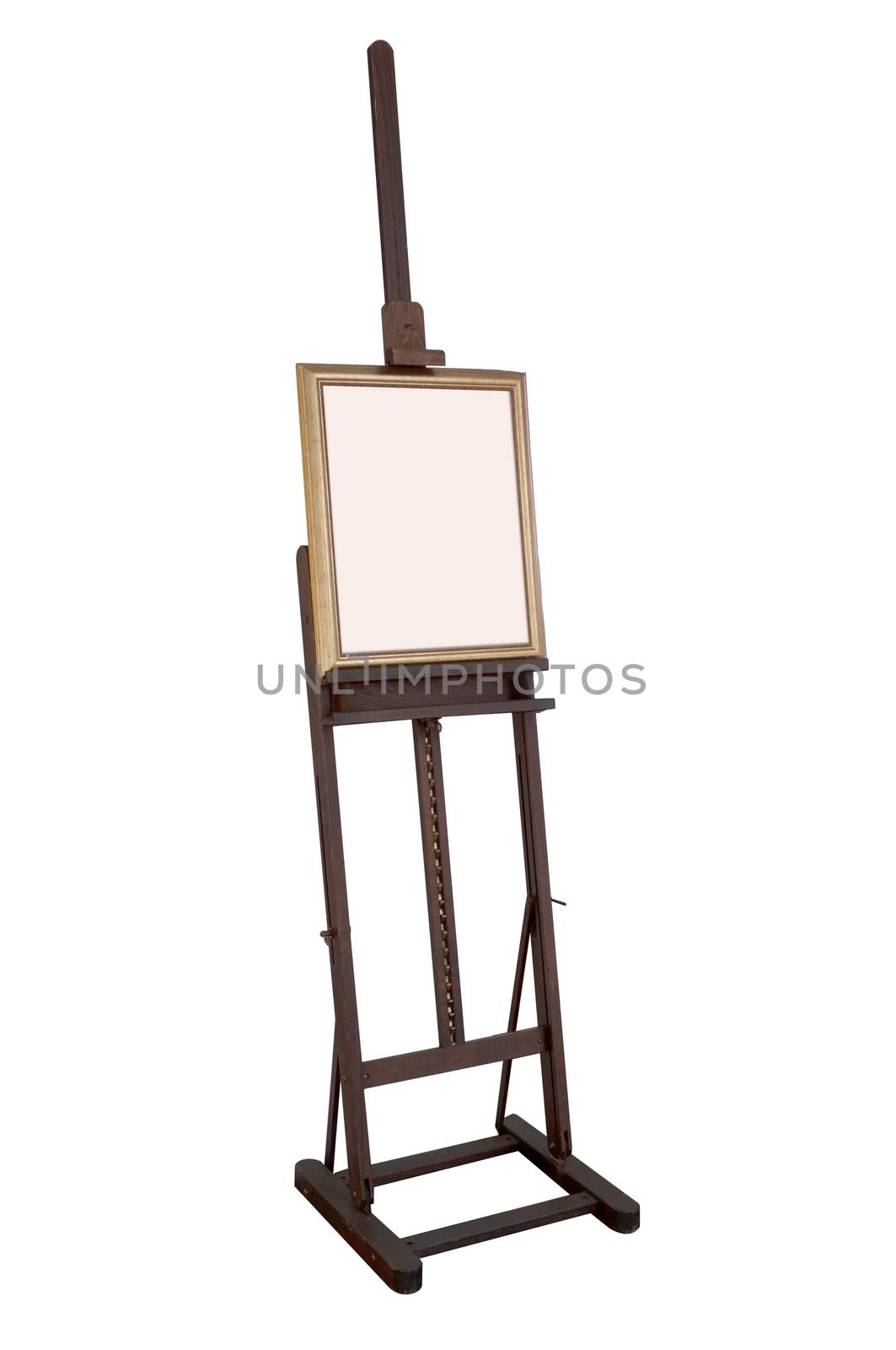 Wooden ancient easel with blank canvas