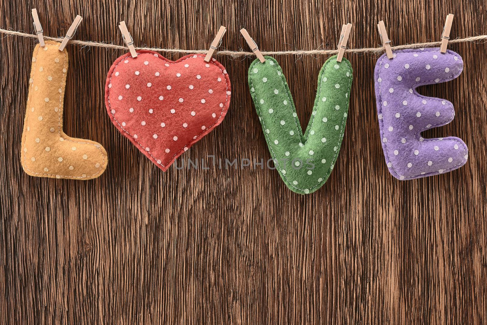 Love, Valentines Day. Word polka dots, heart wood by 918
