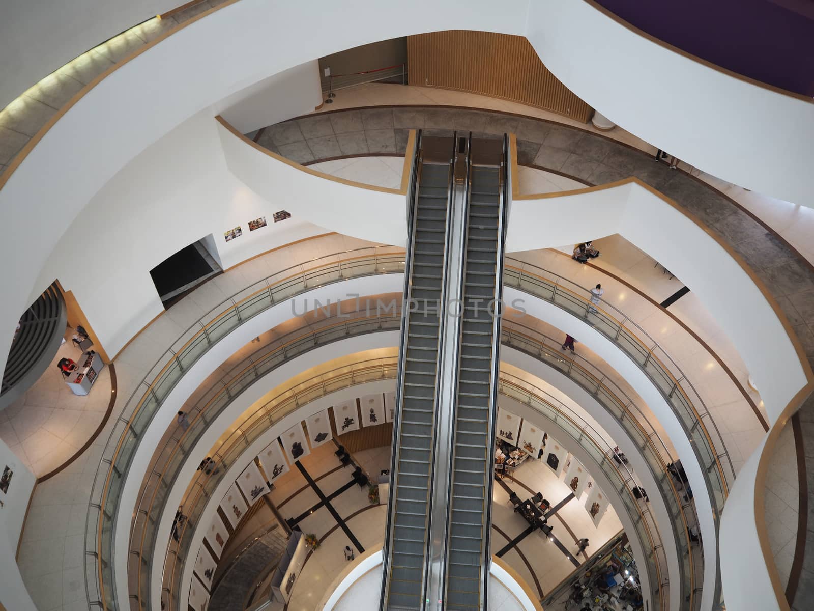 BANGKOK THAILAND - AUGUST 7, 2016: Walkway escalator hall in Bangkok Art and Culture Centre. It is famous exhibition and contemporary arts  in Bangkok.