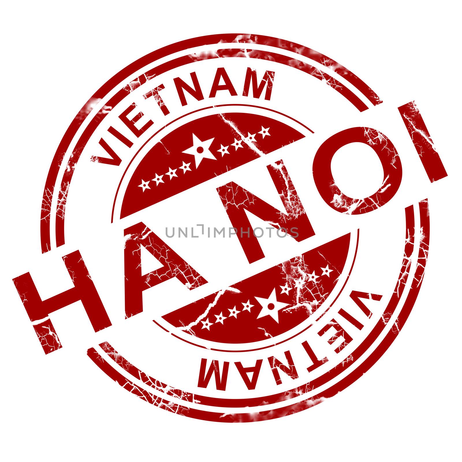 Red Ha Noi stamp with white background, 3D rendering