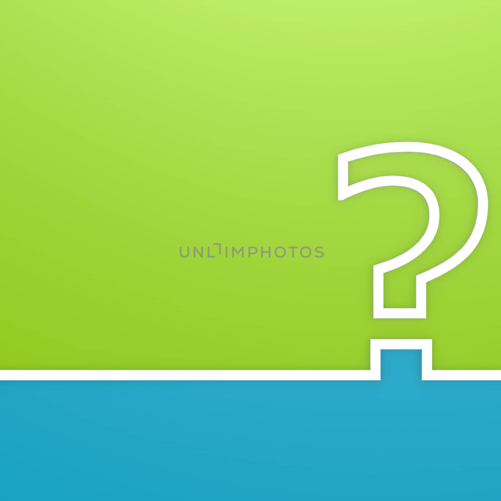 Question mark on green and blue background image, 3d rendering