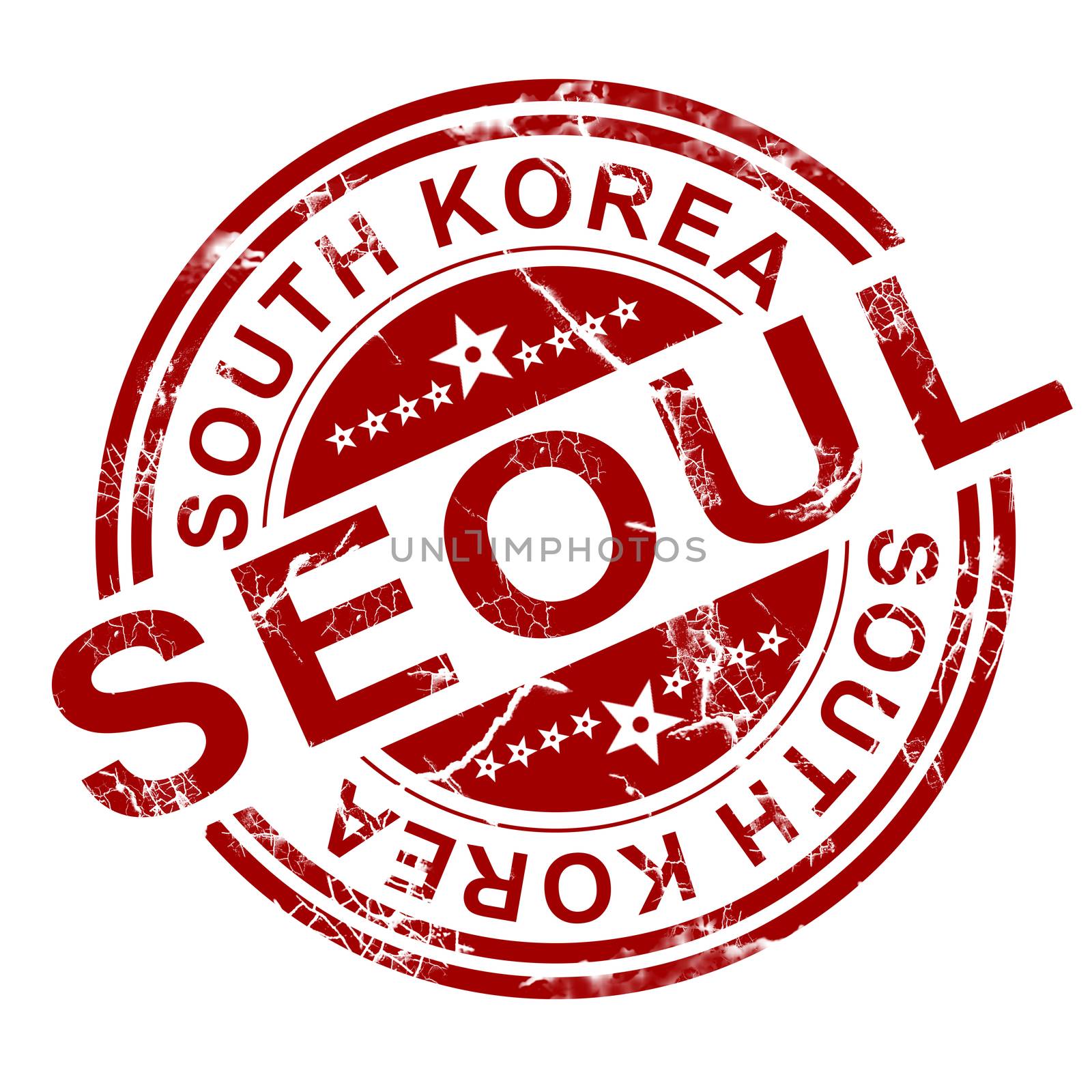Red Seoul stamp with white background, 3D rendering