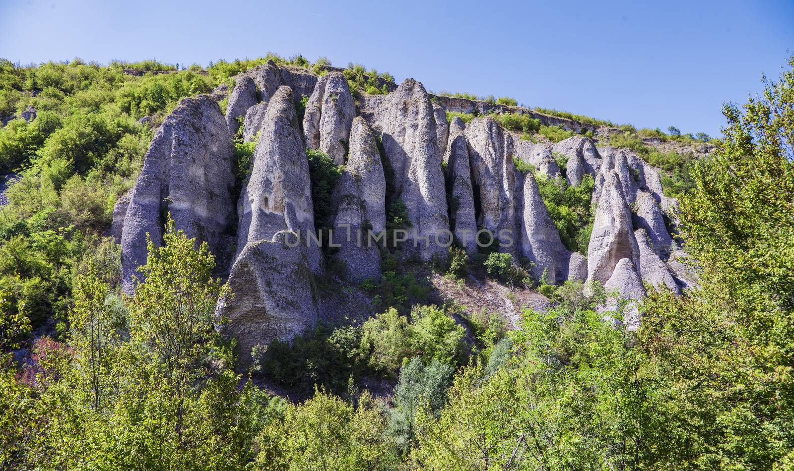 A view of Reselski kukli rcks phenomenom, near vilage Reselets, some 100km from Sofia, Bulgaria.