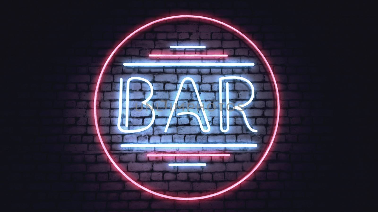 Bar sign on a white brick wall. Illustration. 