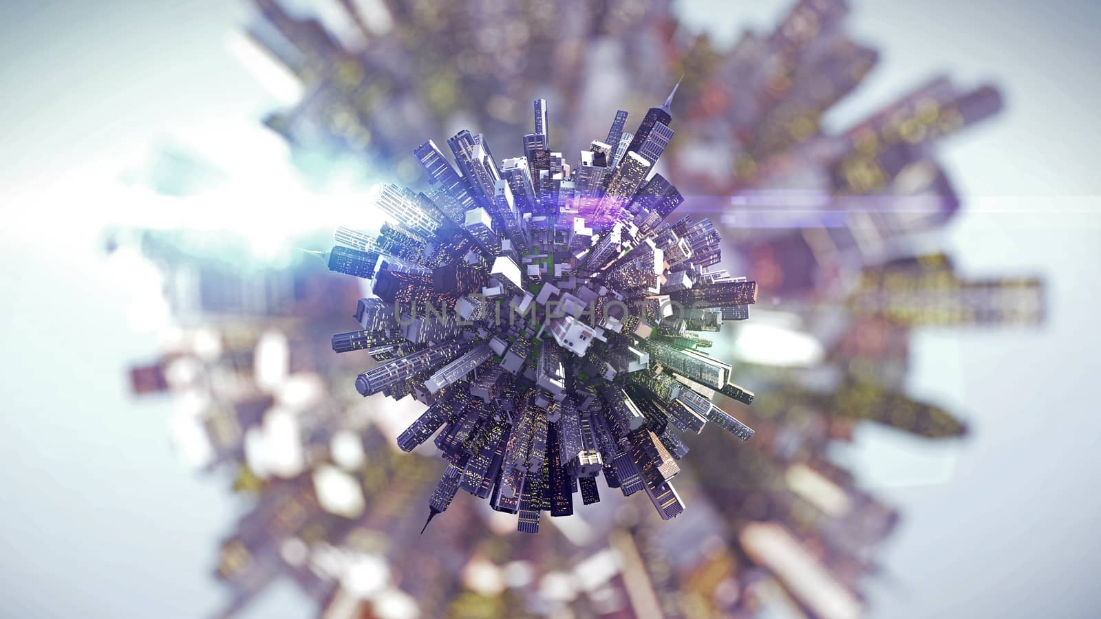 3d rendering of city globe. Skyscrapers Concept.