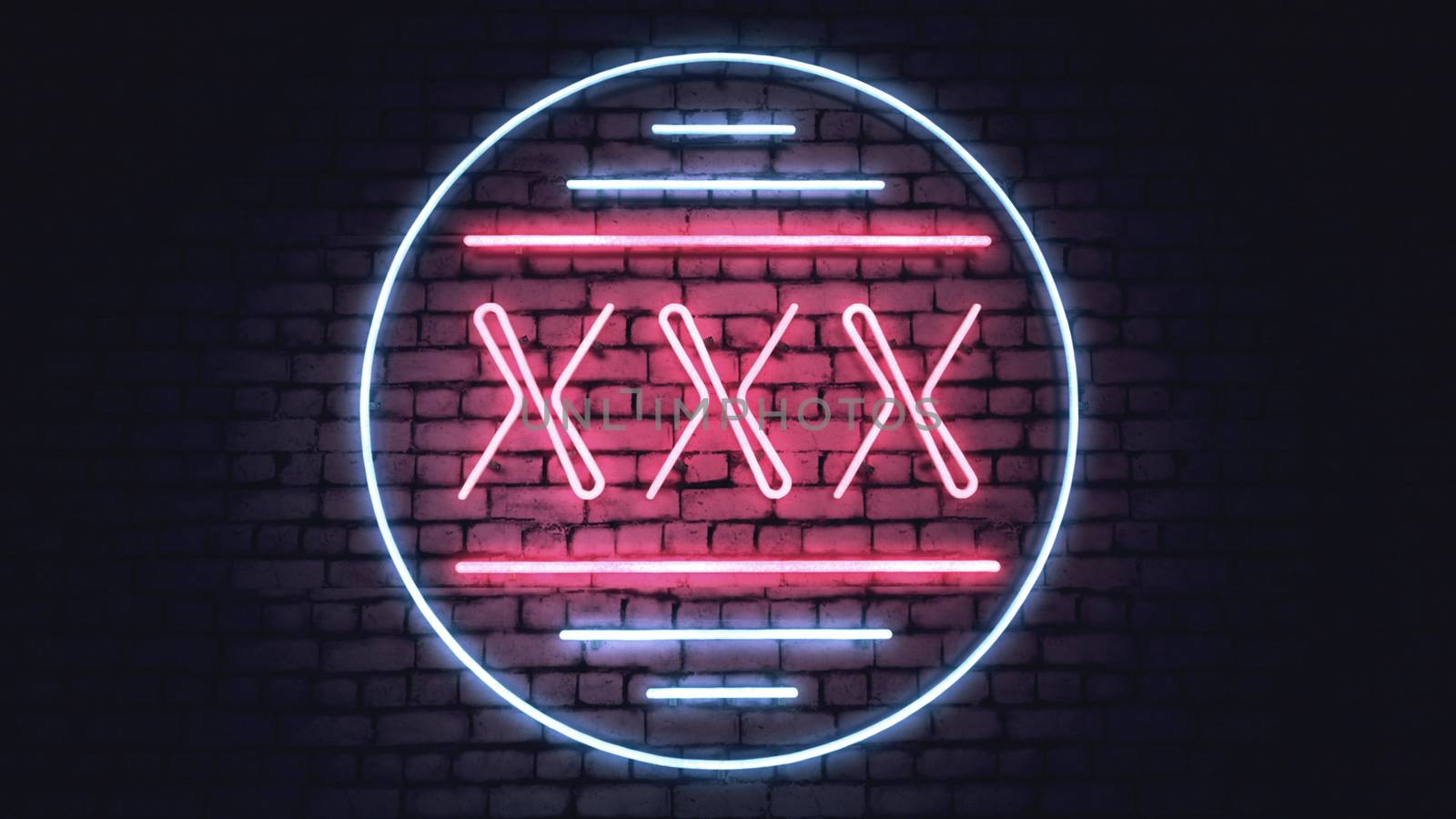 XXX sign on a white brick wall. Illustration. 