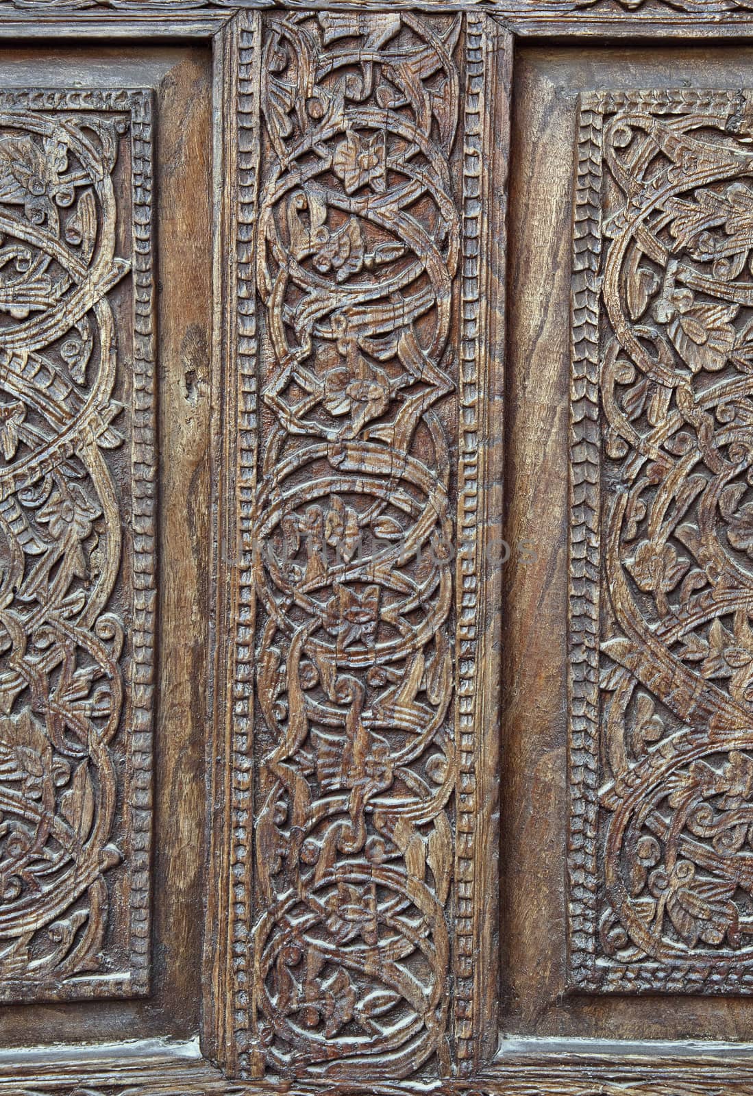 Close-up of a traditional carved wooden door, Uzbekistan
