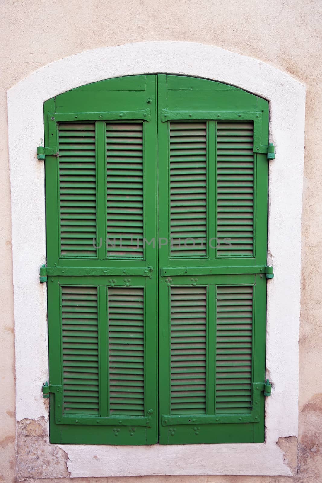 Traditional French Windows With Green Shutters