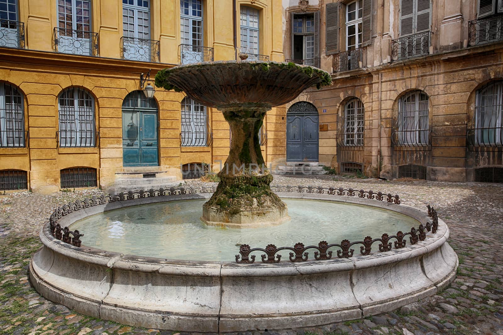 Beautiful Old Fountain On The Albertas Square in Aix-en-Provence, France