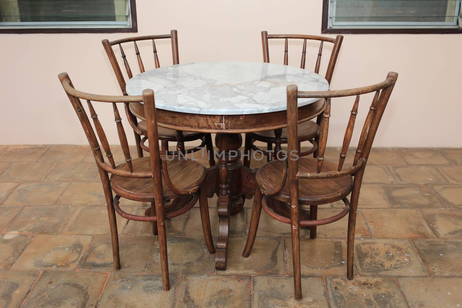 Wood Chair and Wood Table with Marble On top by ngarare