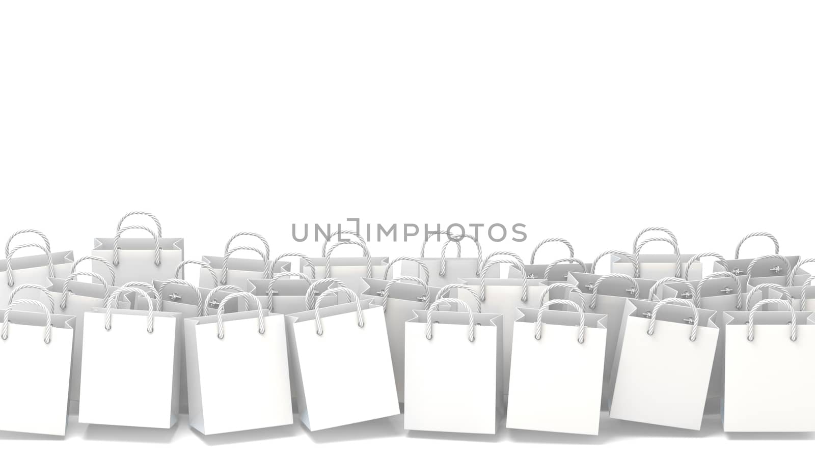 White blank shopping bags. 3D render illustration isolated on white background