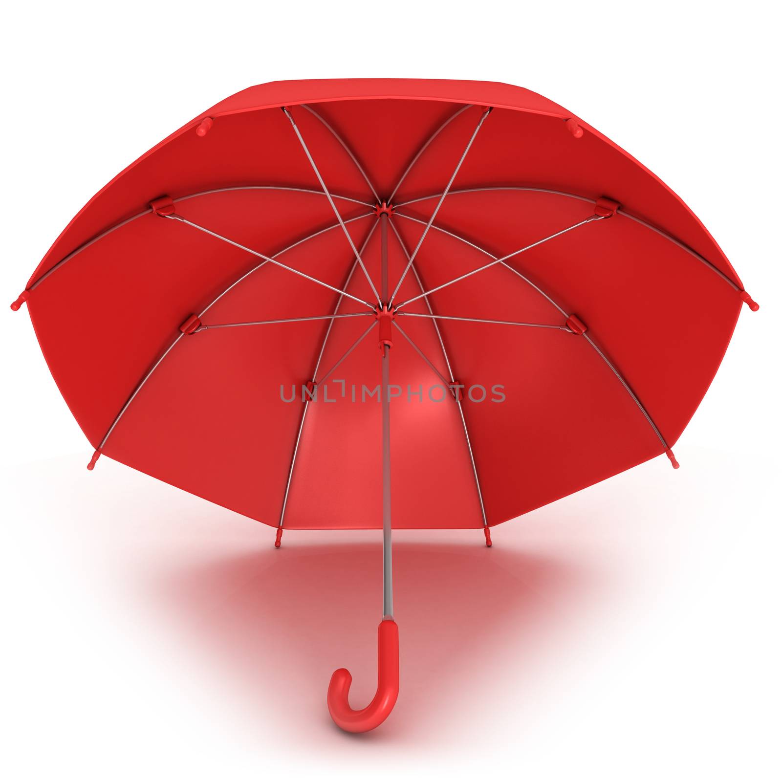Red umbrella 3D isolated on white background, front view