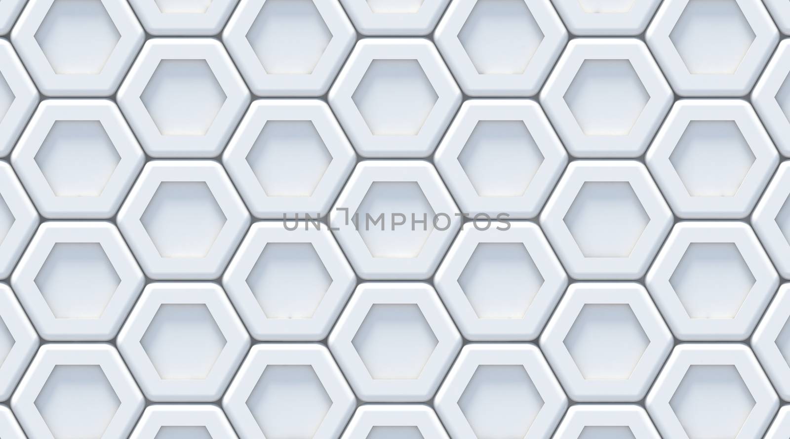 White gray abstract hexagonal background. 3D render, soft shadows
