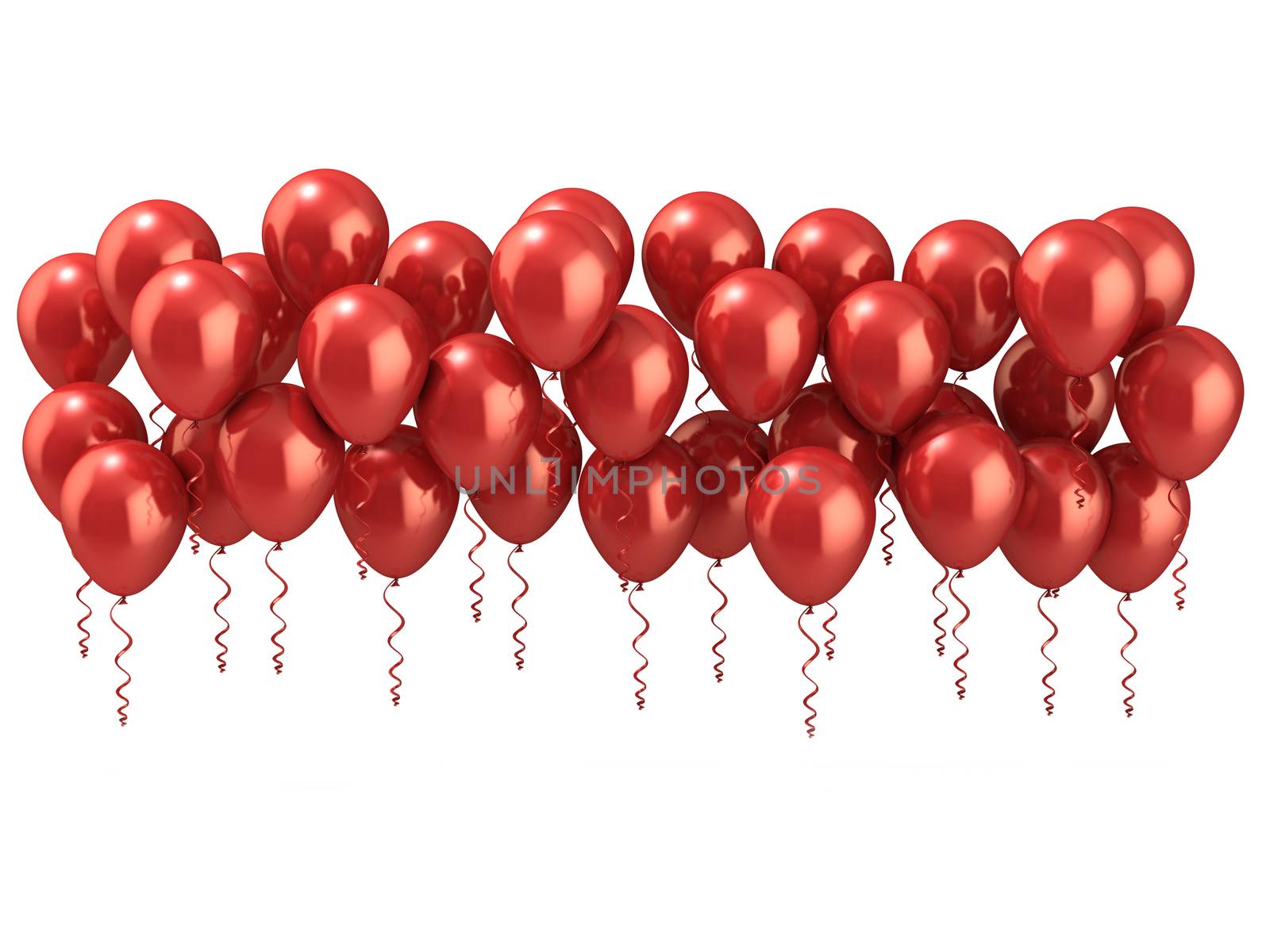 Red party balloons row, isolated on white background