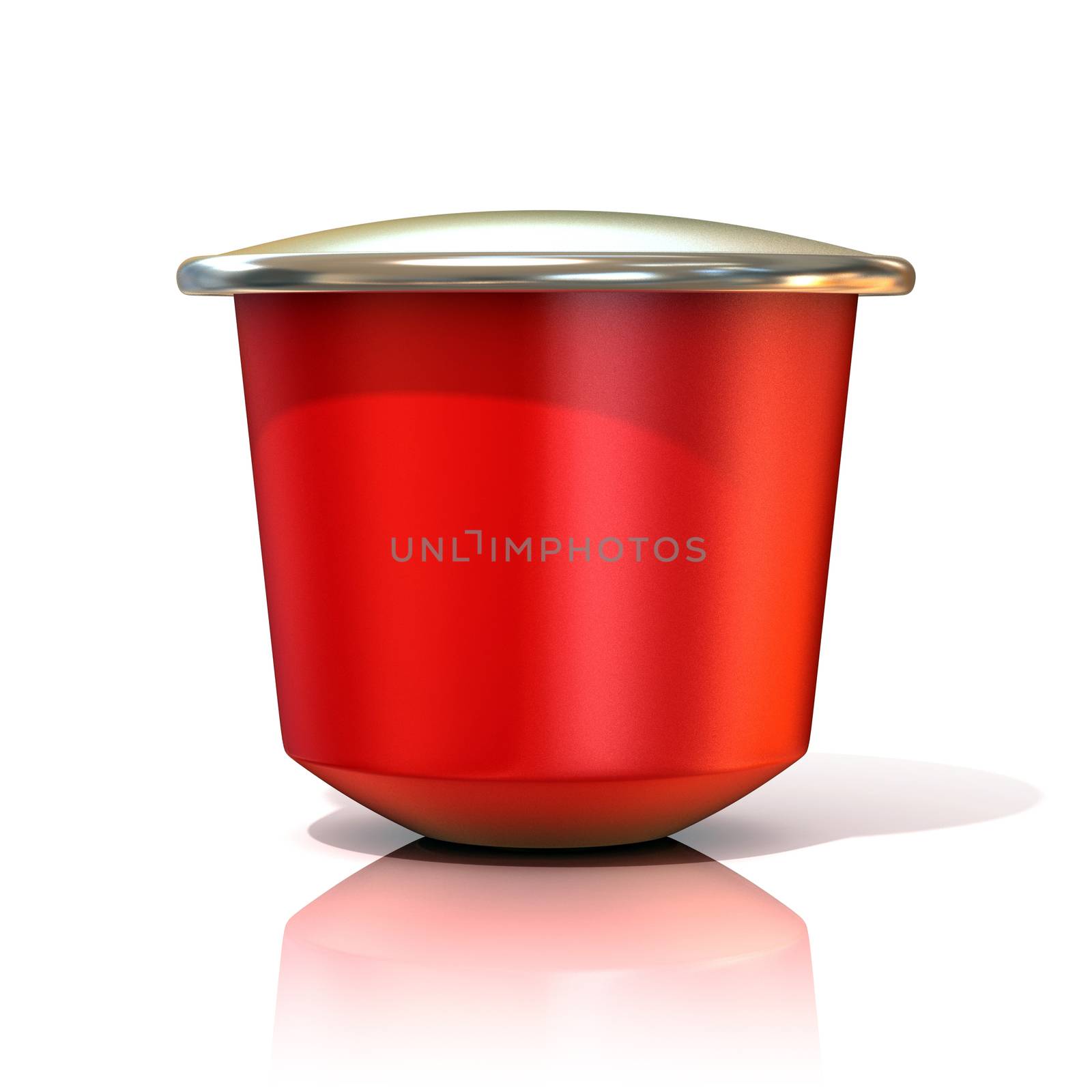 Red coffee capsule. 3D render, isolated on white background. Front view