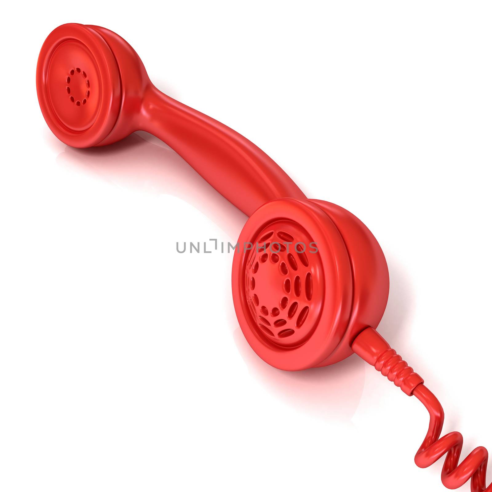 Red telephone handset, retro illustration for design, isolated on white background, outgoing call