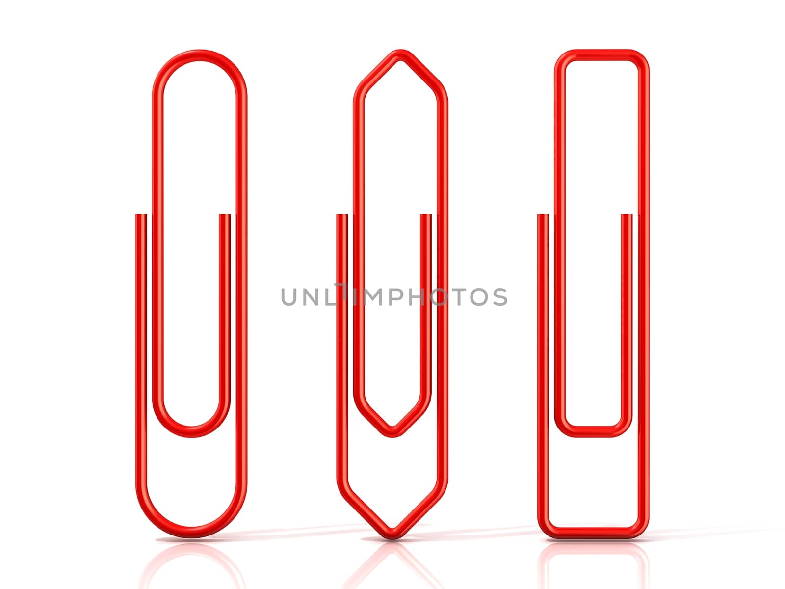 Paper clips isolated over white background, Three basic shapes. Red
