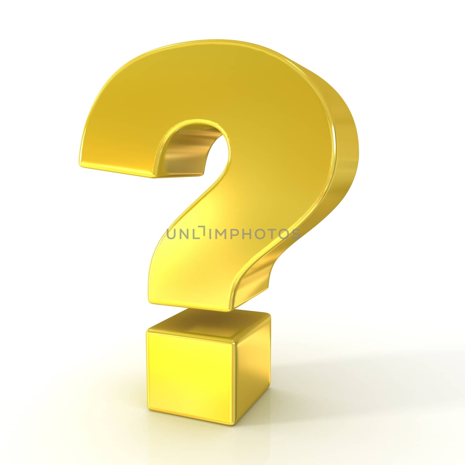 Question mark 3D golden sign isolated on white background