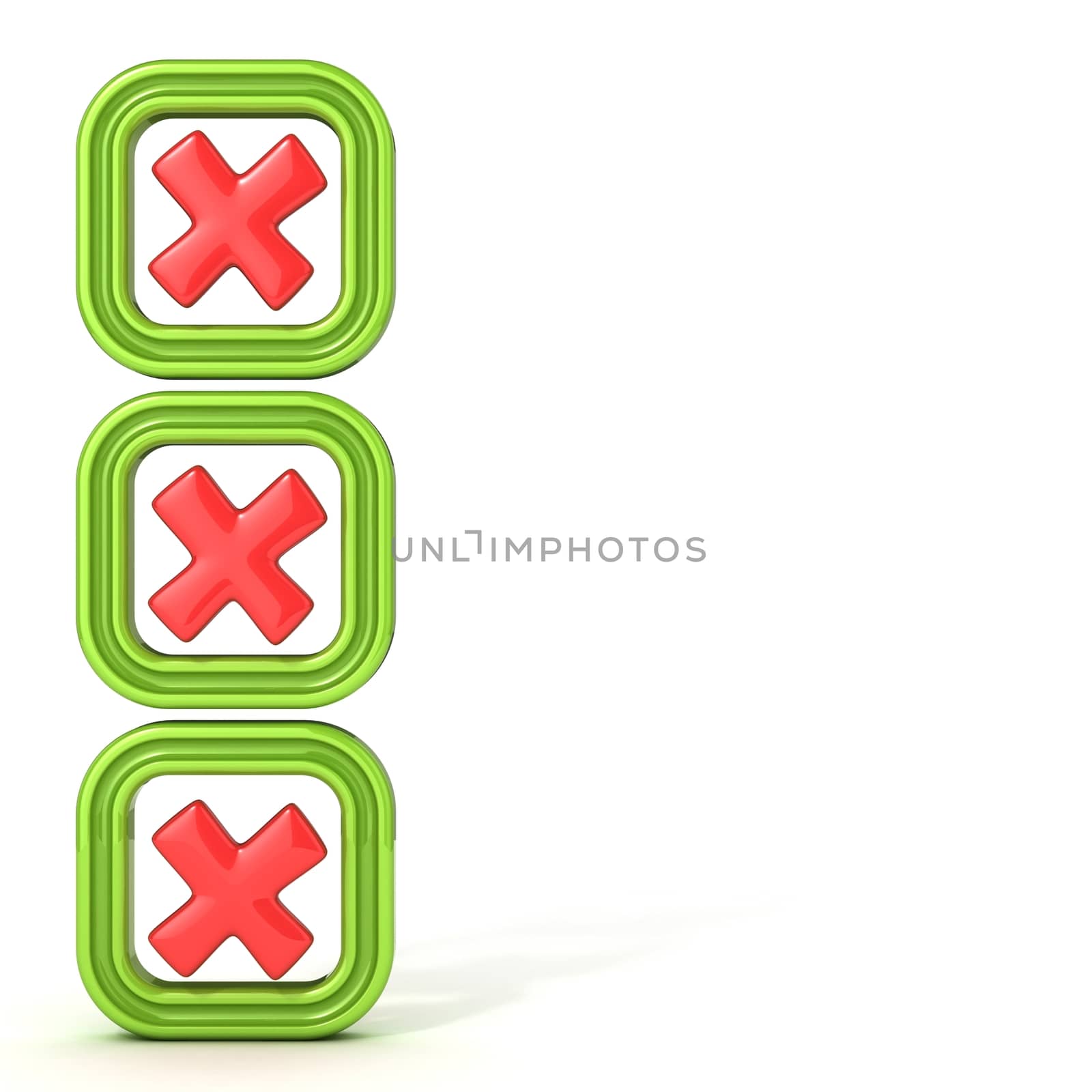 Check boxes with incorrect check mark. Isolated on white background.