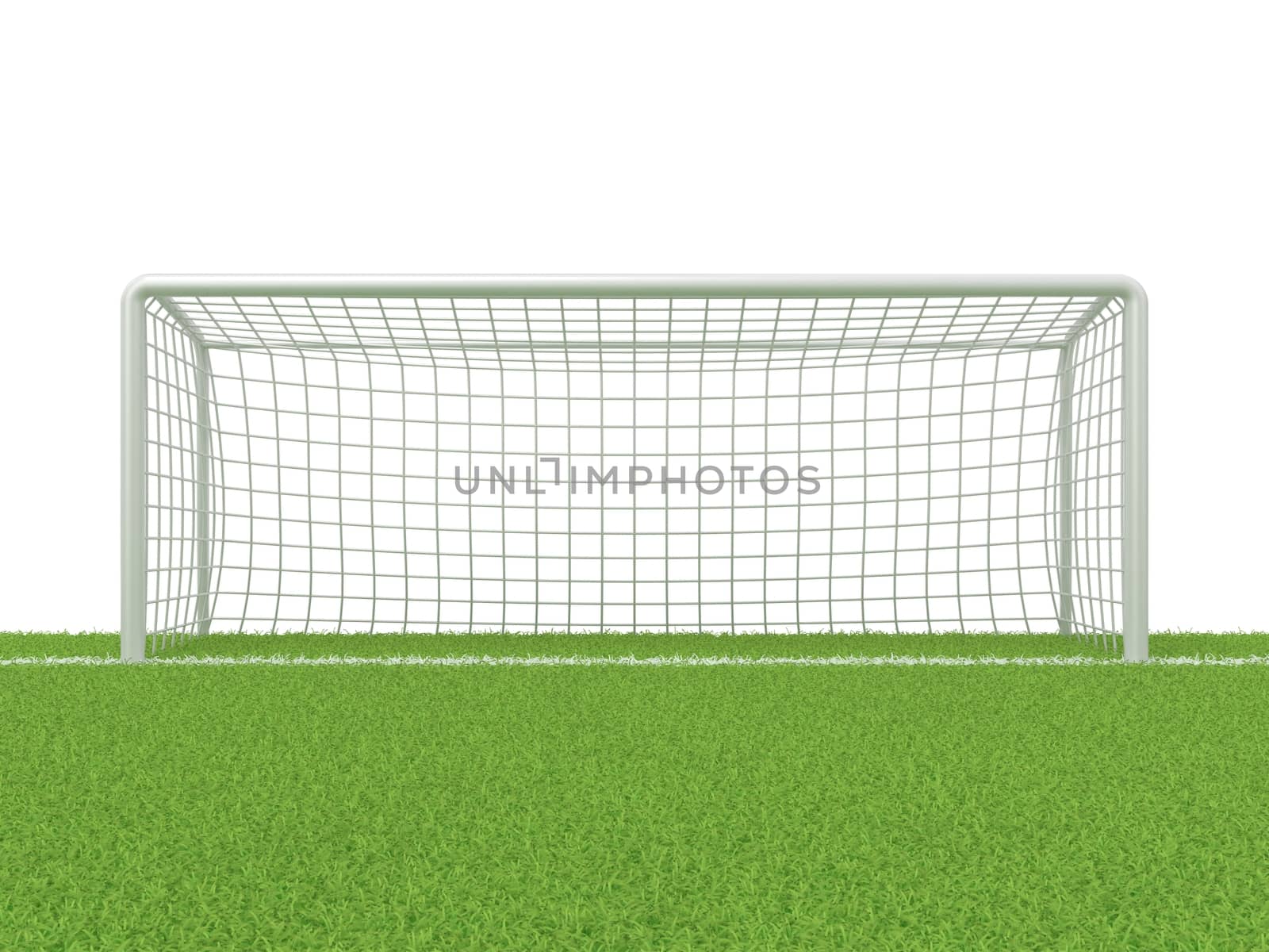 Football - soccer gate on grass. 3D render illustration isolated on white background