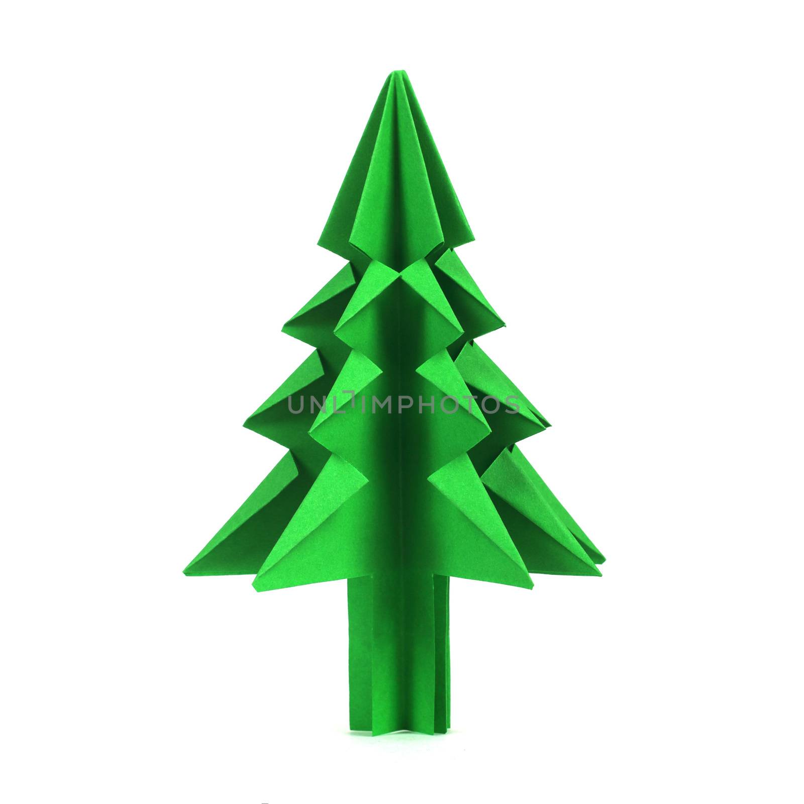 Christmas fir tree paper origami isolated on white background