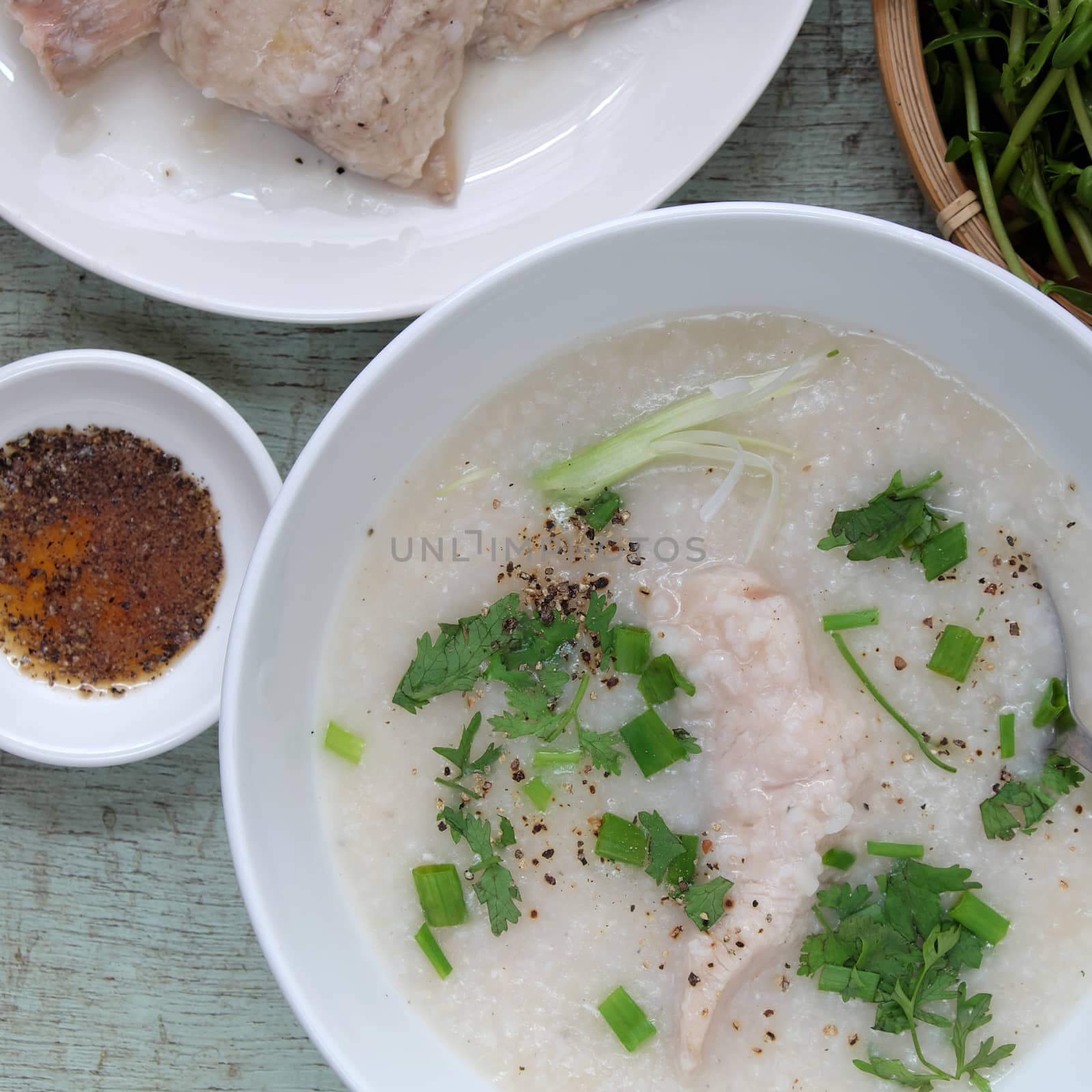 Vietnamese food, fresh water fish soup, cook from fish and rice, this eating can use breakfast, lunch or dinner