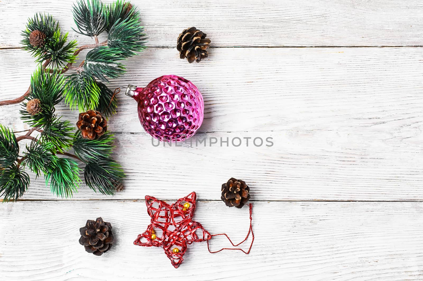 Fashionable retro Christmas decorations of the Soviet era on white background