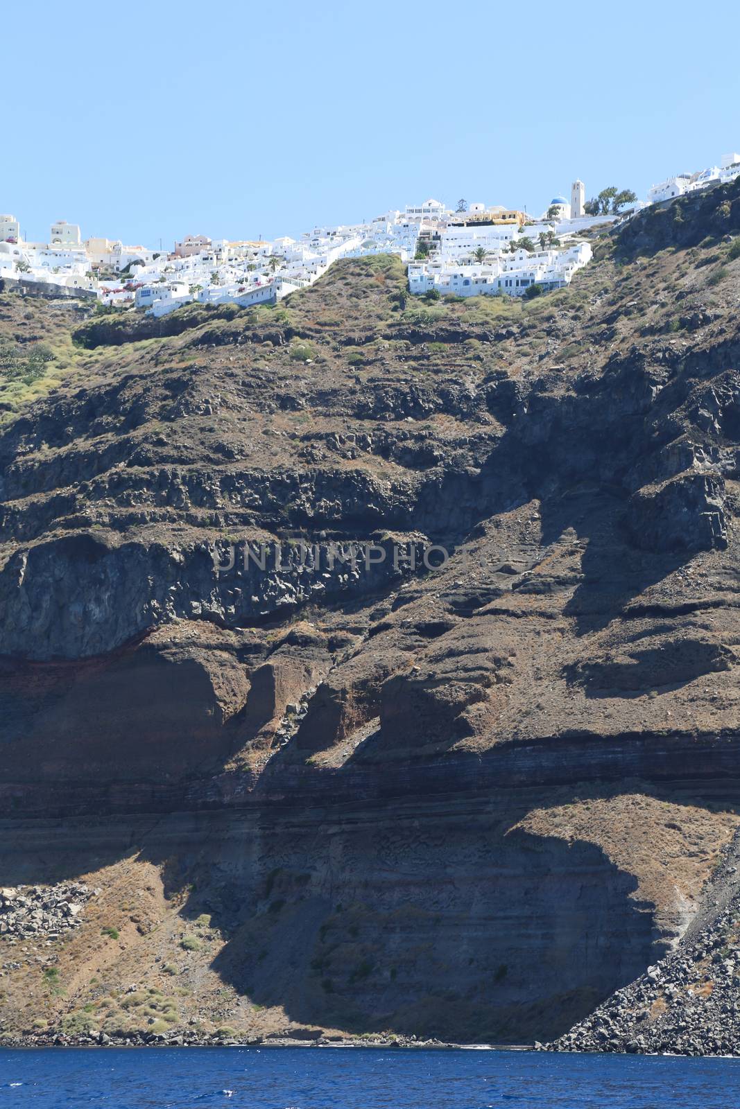 The volcanic island Nea Kameni in Santorini, Greece 