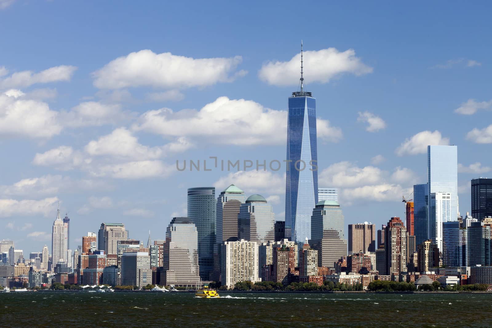 NEW YORK - OCTOBER 6: Freedom Tower in Lower Manhattan on October 6, 2014. One World Trade Center is the tallest building in the Western Hemisphere and the third-tallest building in the world