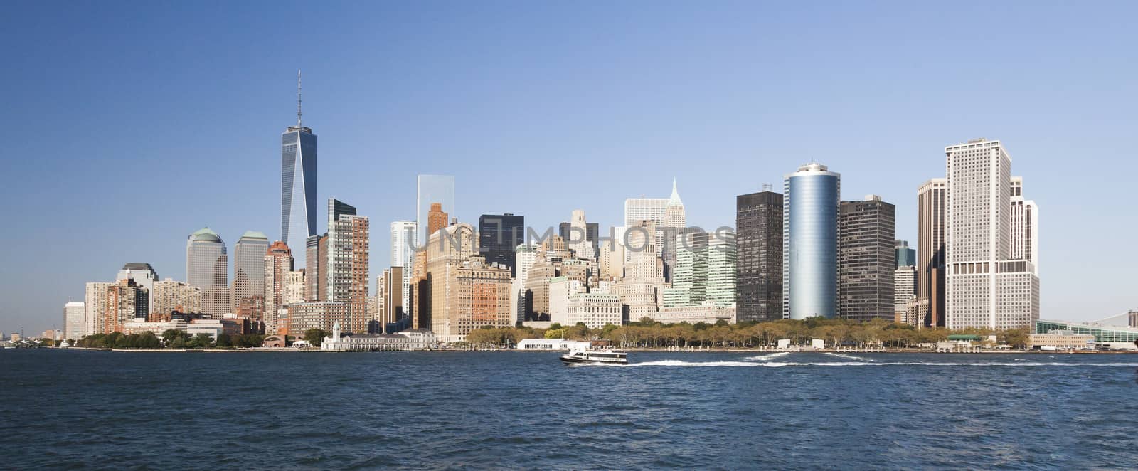 The New York City skyline at afternoon with the Financial district