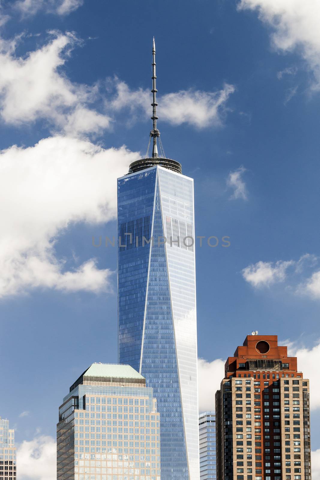 NEW YORK - OCTOBER 8: Freedom Tower in Lower Manhattan on October 8, 2014. One World Trade Center is the tallest building in the Western Hemisphere and the third-tallest building in the world