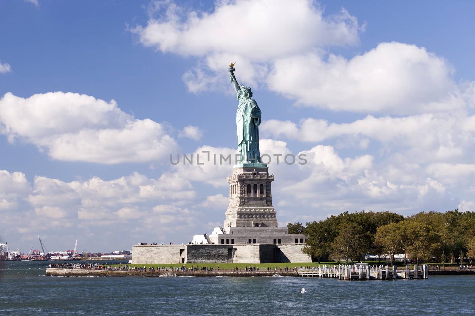 USA, NEW YORK, OCTOBER 8, 2014: Statue of Liberty at New York City is given the USA by France in 1885, standing at Liberty Island at Hudson river in New York.