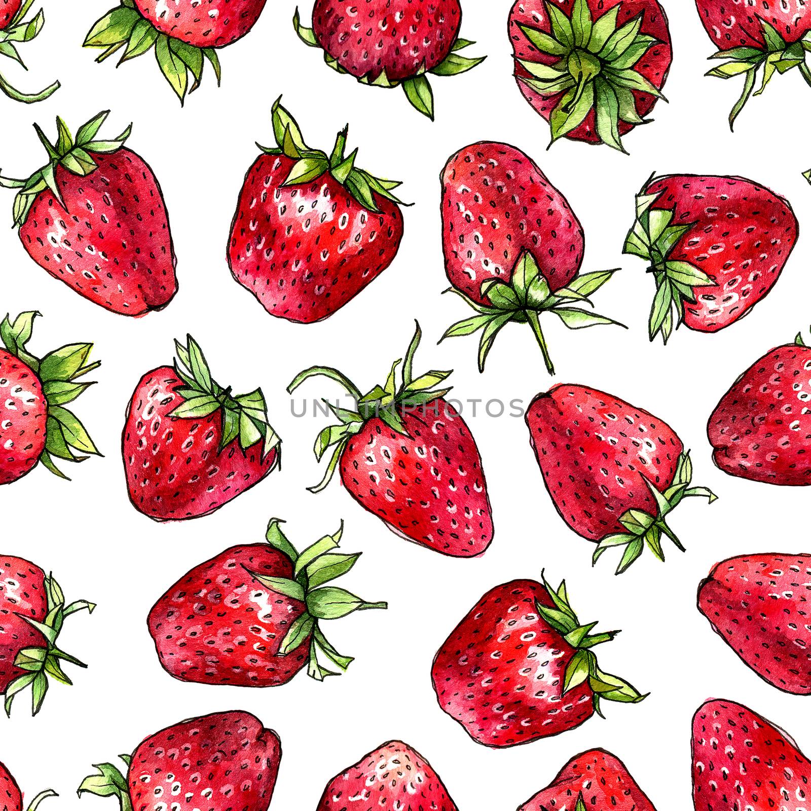 Seamless pattern of watercolor strawberries. by evdakovka