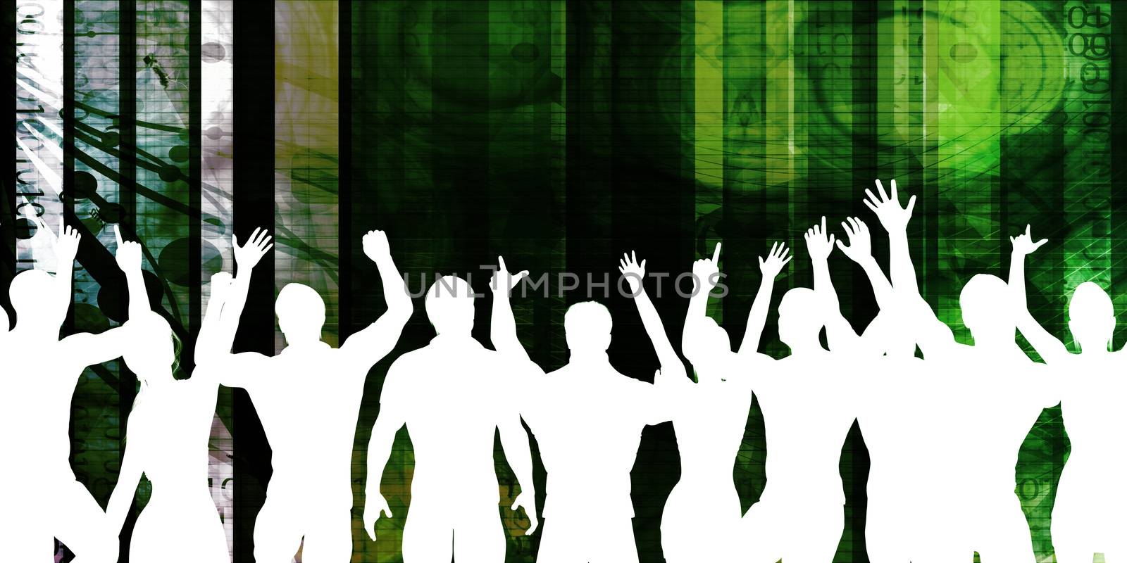 Young People Dancing Silhouette on Colorful Background