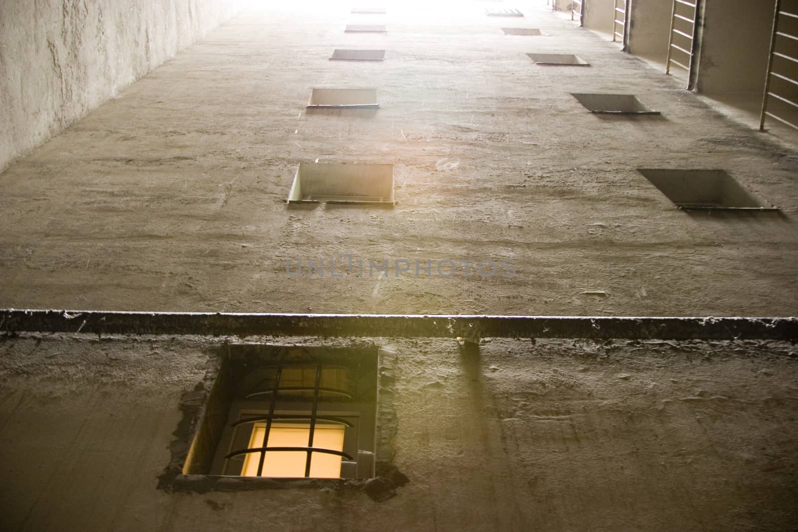 Perspective inside of a apartment block in Bucharest, architecture details - Romania, common scenery in a EU capital ...