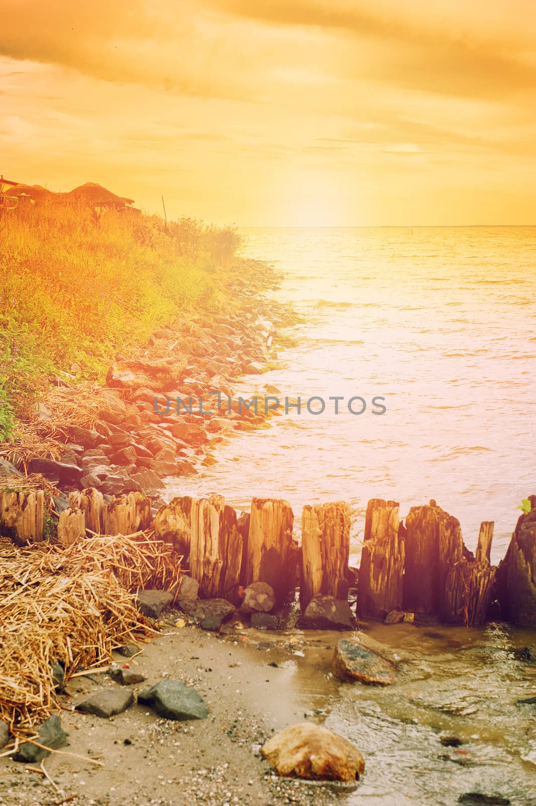 An image of the breakwater in the ocean.