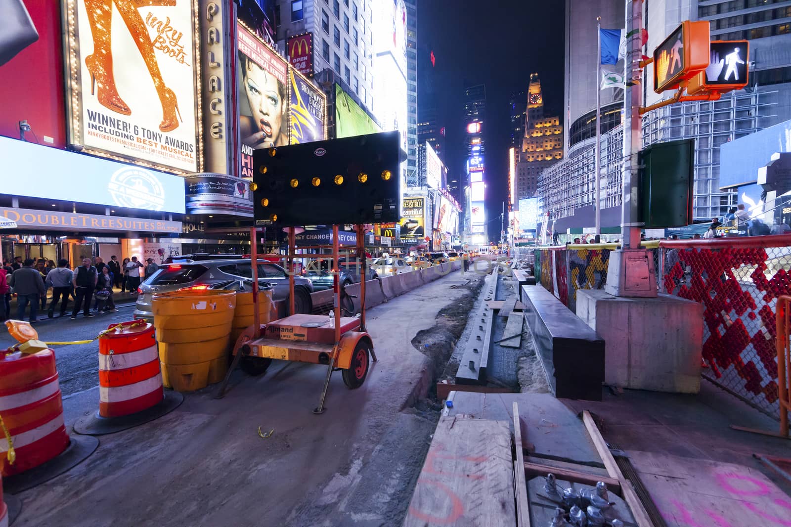 NEW YORK CITY, USA - OCT 4 : Times Square reconstruction of the road and Sidewalks. Taken on Manhattan October 4. 2014, New York City.