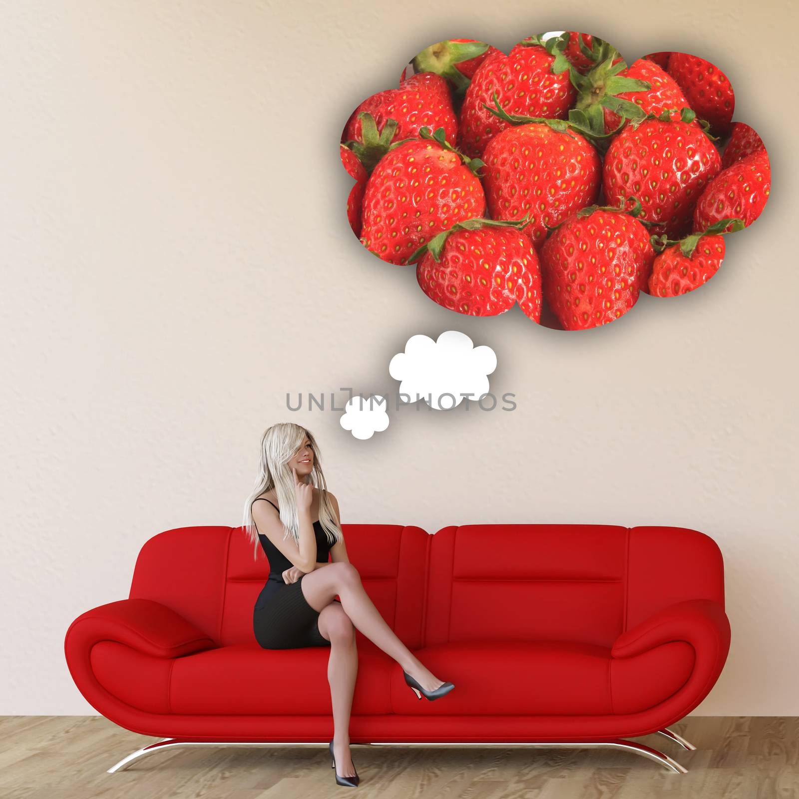 Woman Craving Strawberries and Thinking About Eating Food
